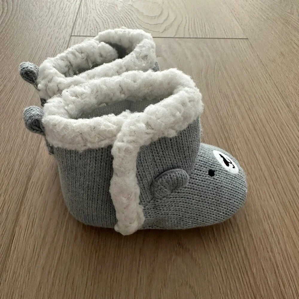 Just One You by Carter's Baby Knitted Bear Booties Gray Sherpa Lined 3-6M